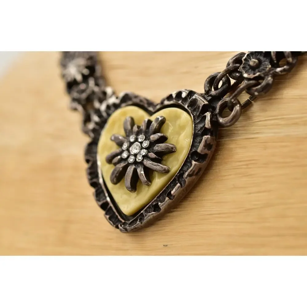 Vintage Heart Collar Necklace Chunky Crystal Linked Rustic Heavy 1990s BinBL